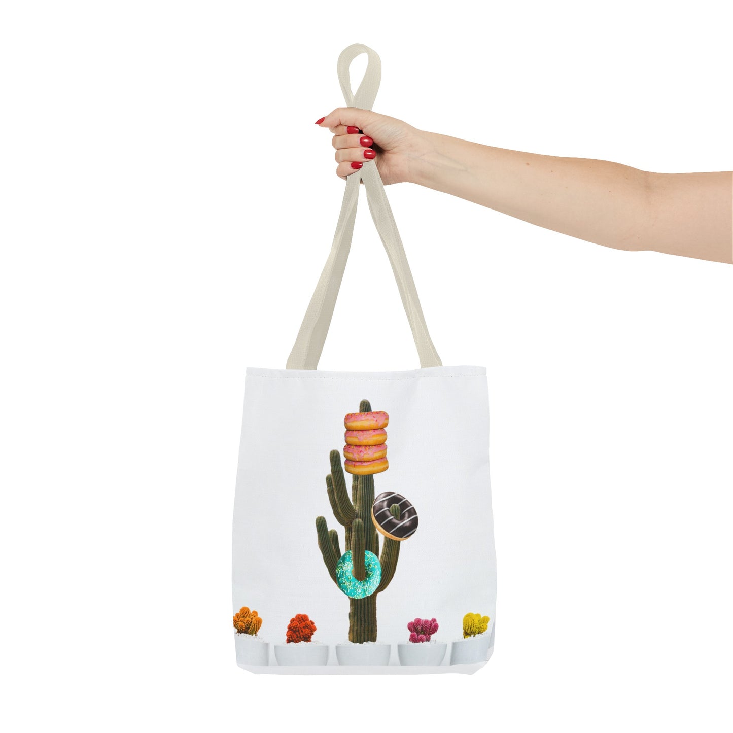 Collage Art Tote Bag featuring 'Giving Tree' & Colorful Donut Cactus Design