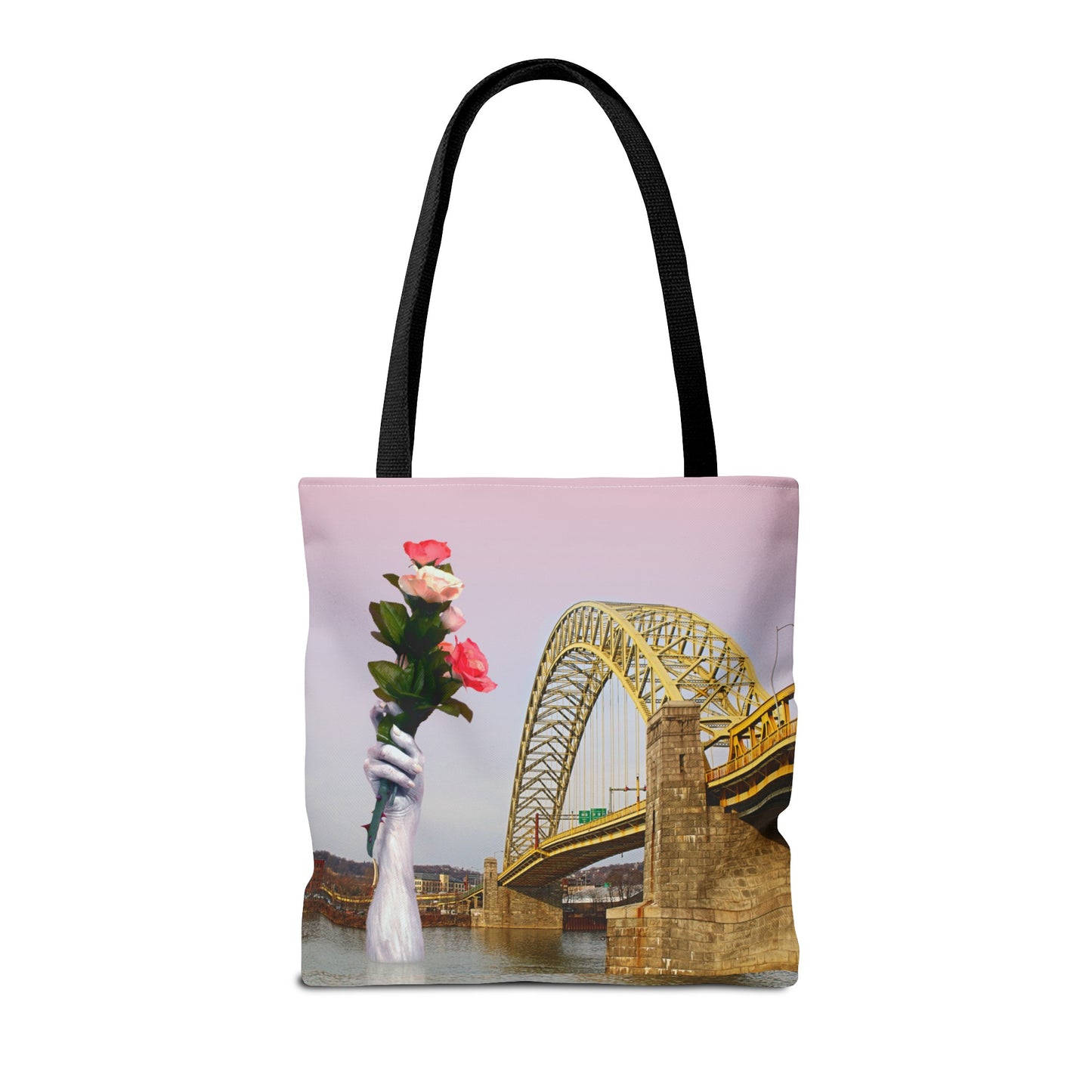 Romantic Tote Bag for Valentine's and Long-Distance Lovers: A Bridge Too Far Design with Flowers