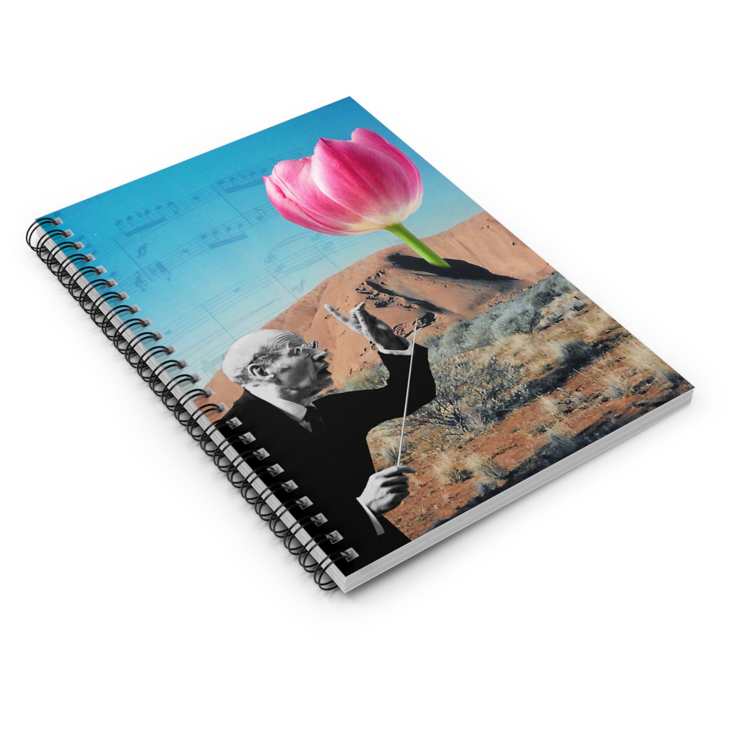 Spiral Notebook with 'The Floral Conductor' Collage - Music and Nature Harmonized, Perfect For Music Lovers