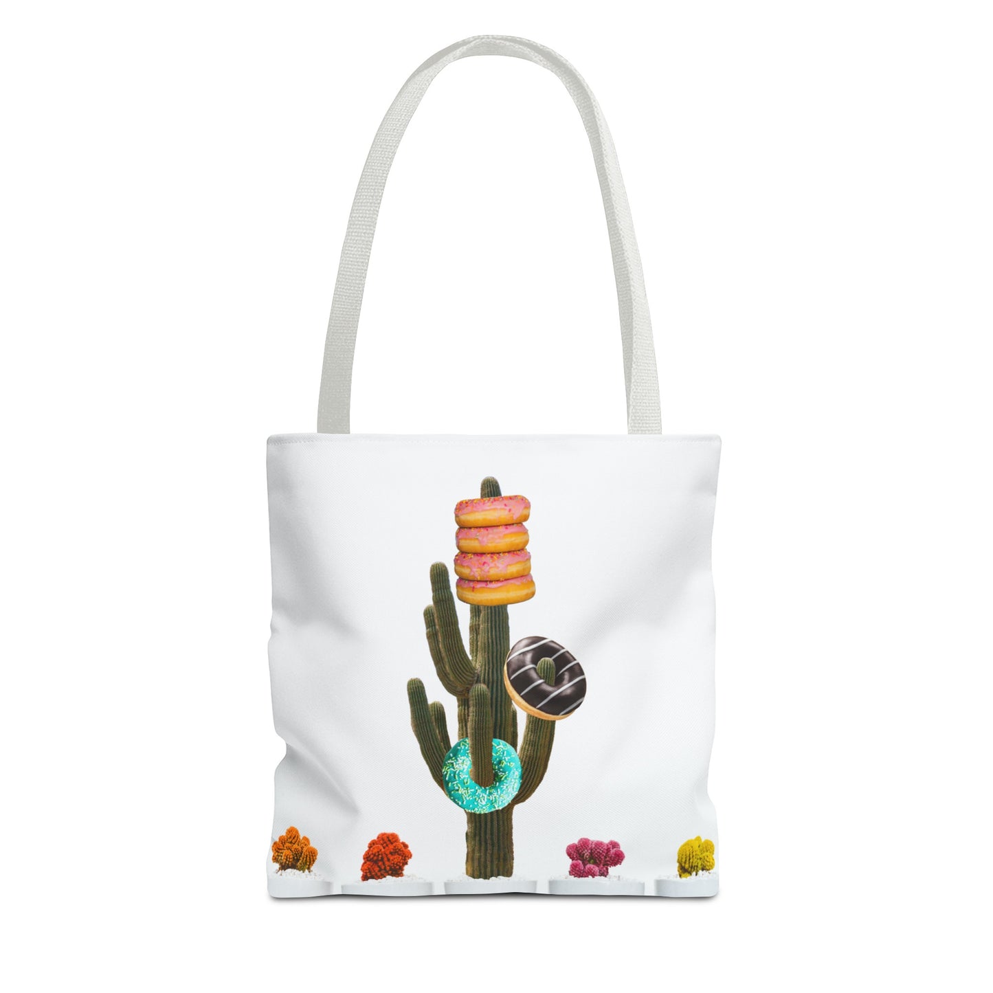 Collage Art Tote Bag featuring 'Giving Tree' & Colorful Donut Cactus Design
