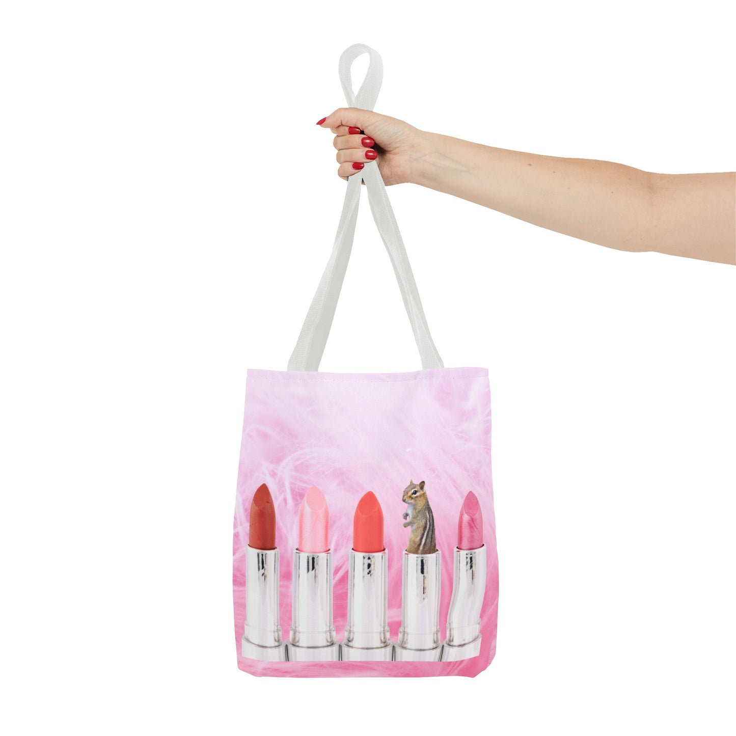 Vibrant Lipstick Tote Bag with Chipmunk Surprise - Unique Gift "Shocking Color"