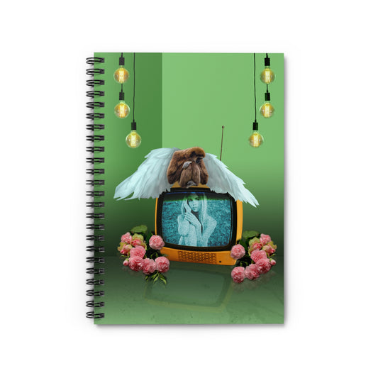 Whimsical Spiral Notebook with Angel Monkey and Vintage TV Surreal Art