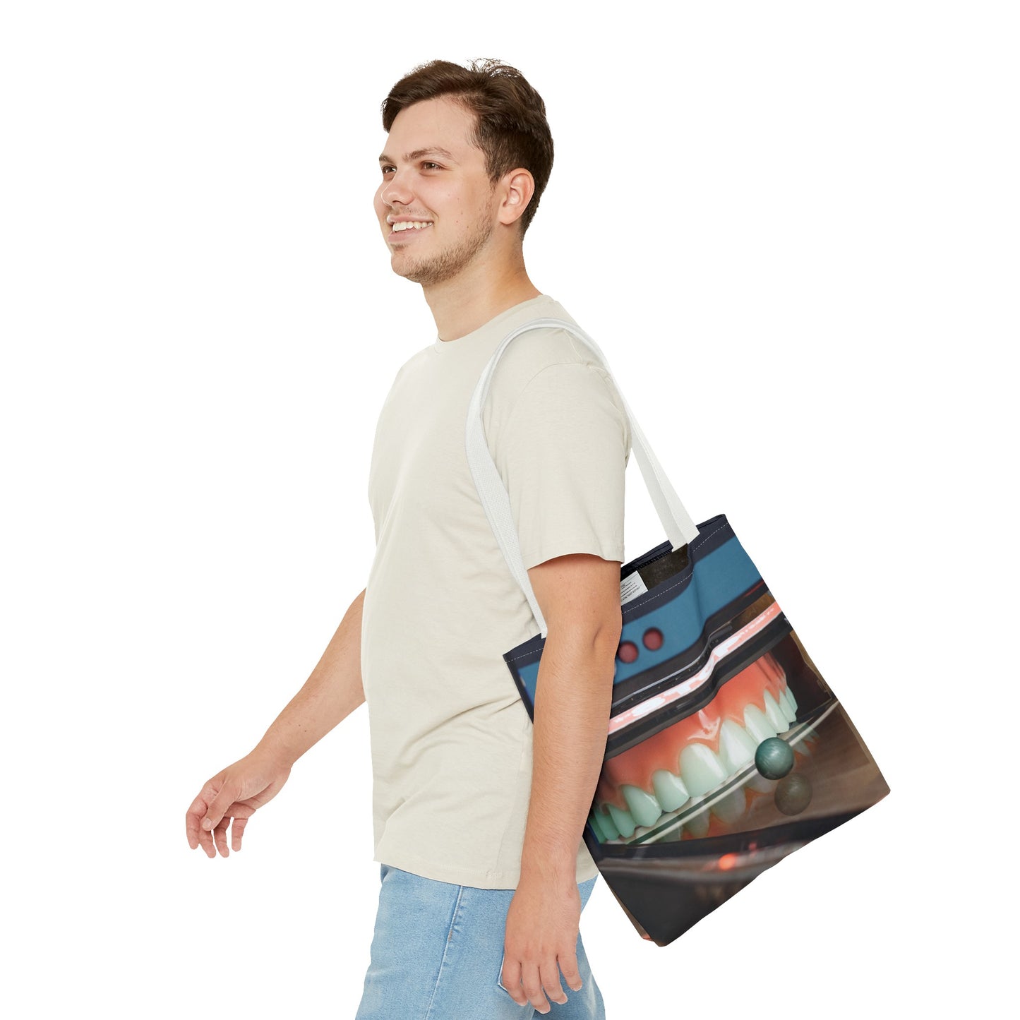 Gutter Mouth Tote Bag with Whimsical Bowling Lane Collage Art Bowler's Dental Tote