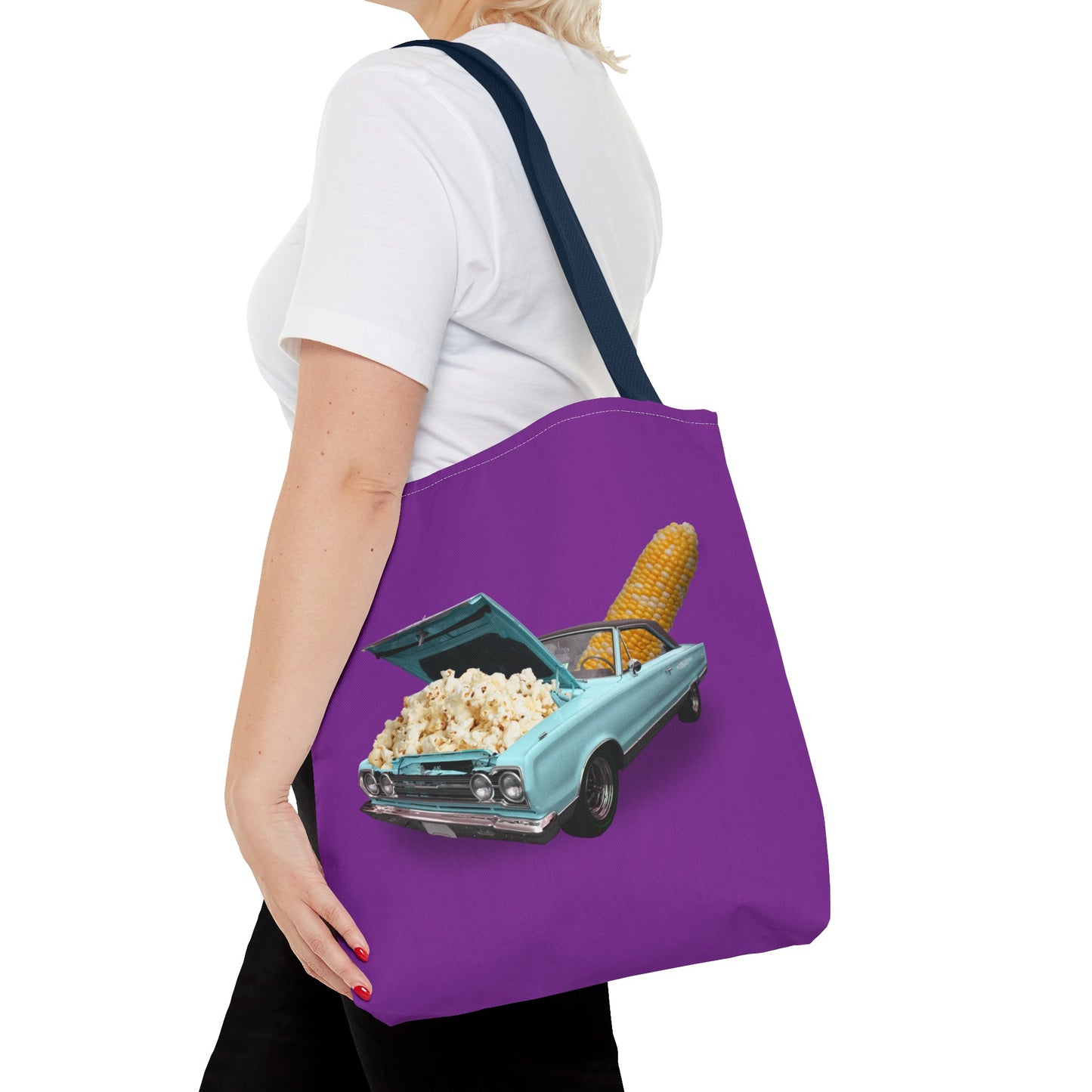 Quirky Tote Bag with Surreal Popcorn Car Art Print - Poppin' Ride