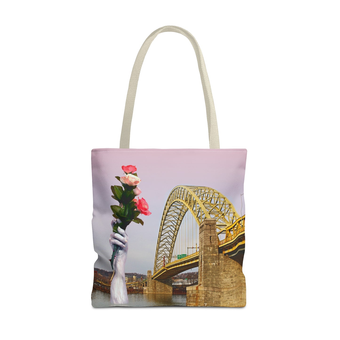 Romantic Tote Bag for Valentine's and Long-Distance Lovers: A Bridge Too Far Design with Flowers