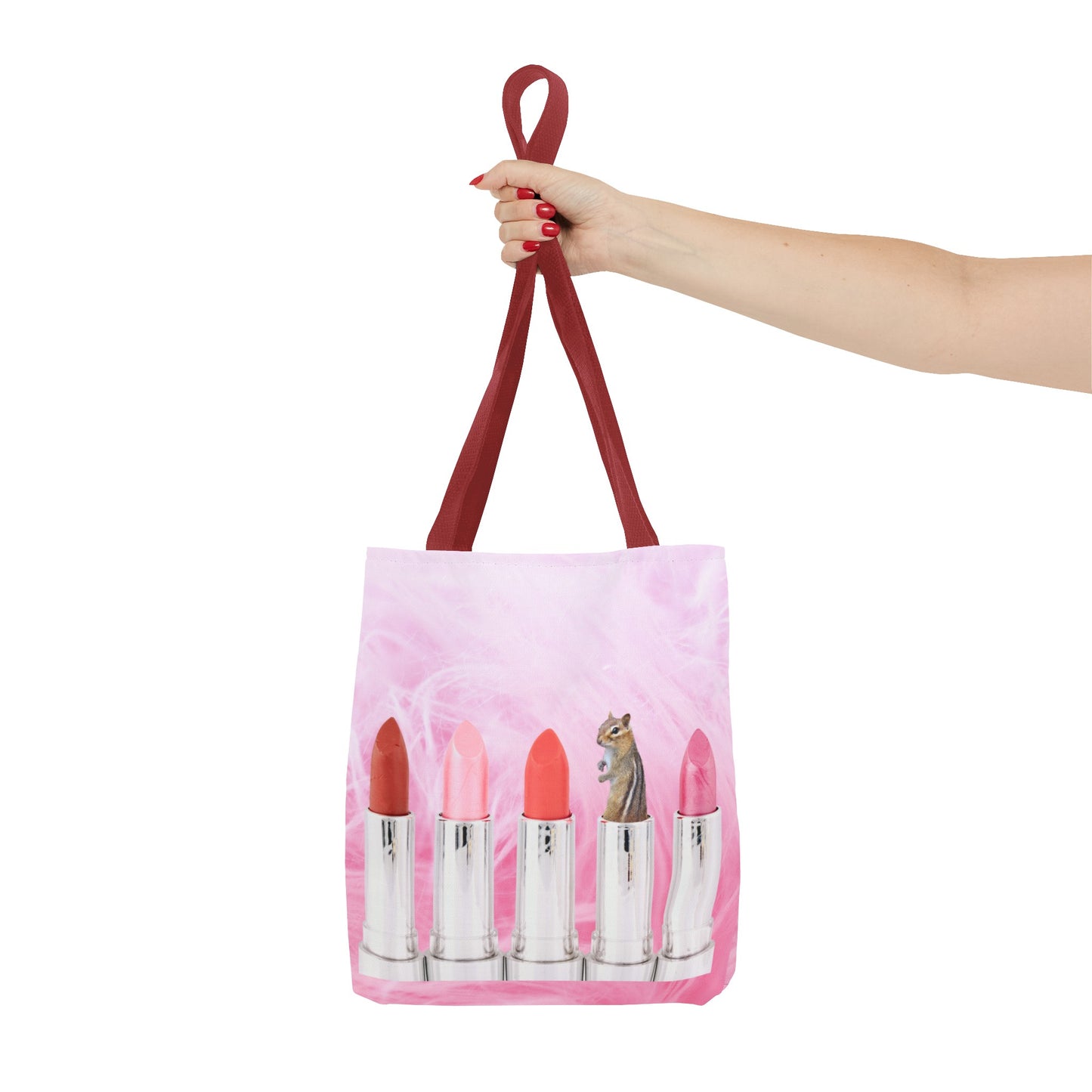 Vibrant Lipstick Tote Bag with Chipmunk Surprise - Unique Gift "Shocking Color"