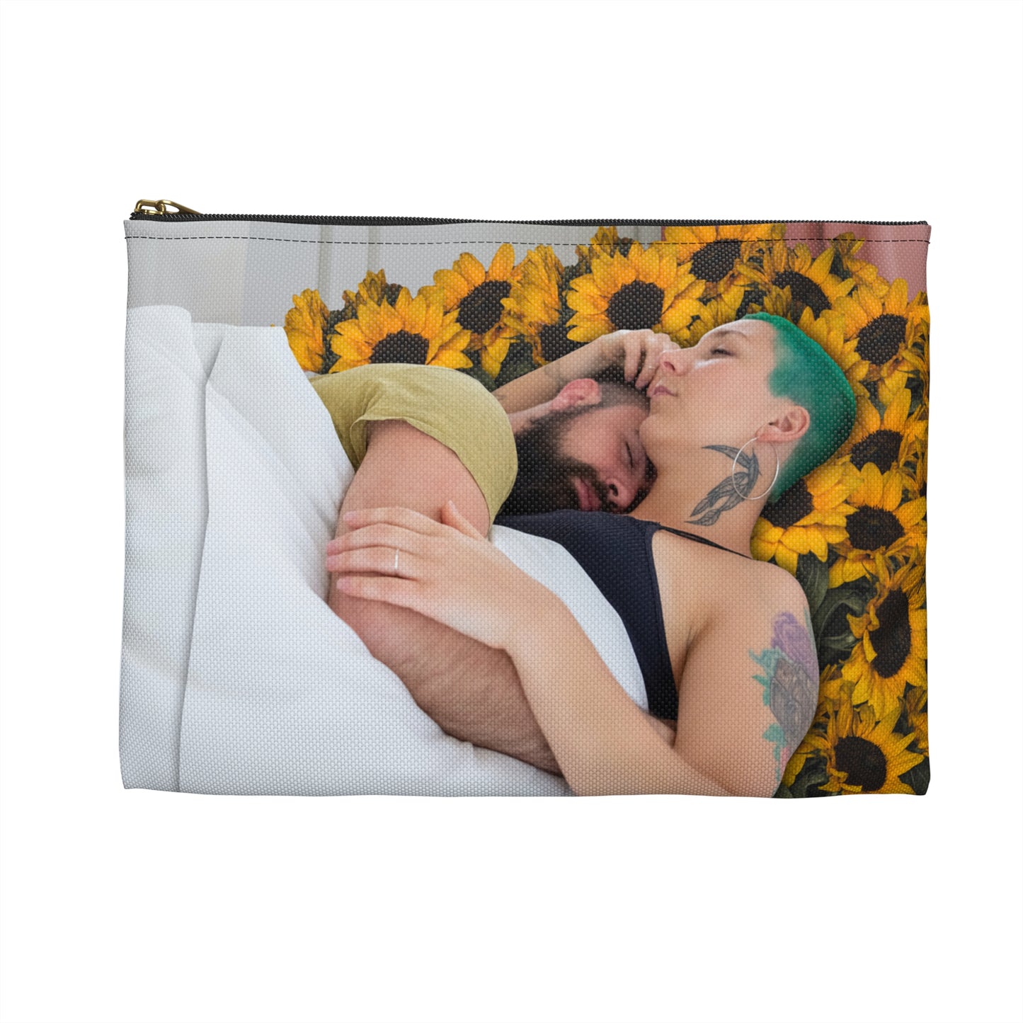 Loving Couple & Sunflowers Accessory Pouch - Surreal Artwork "Sunflowers In Your Room"