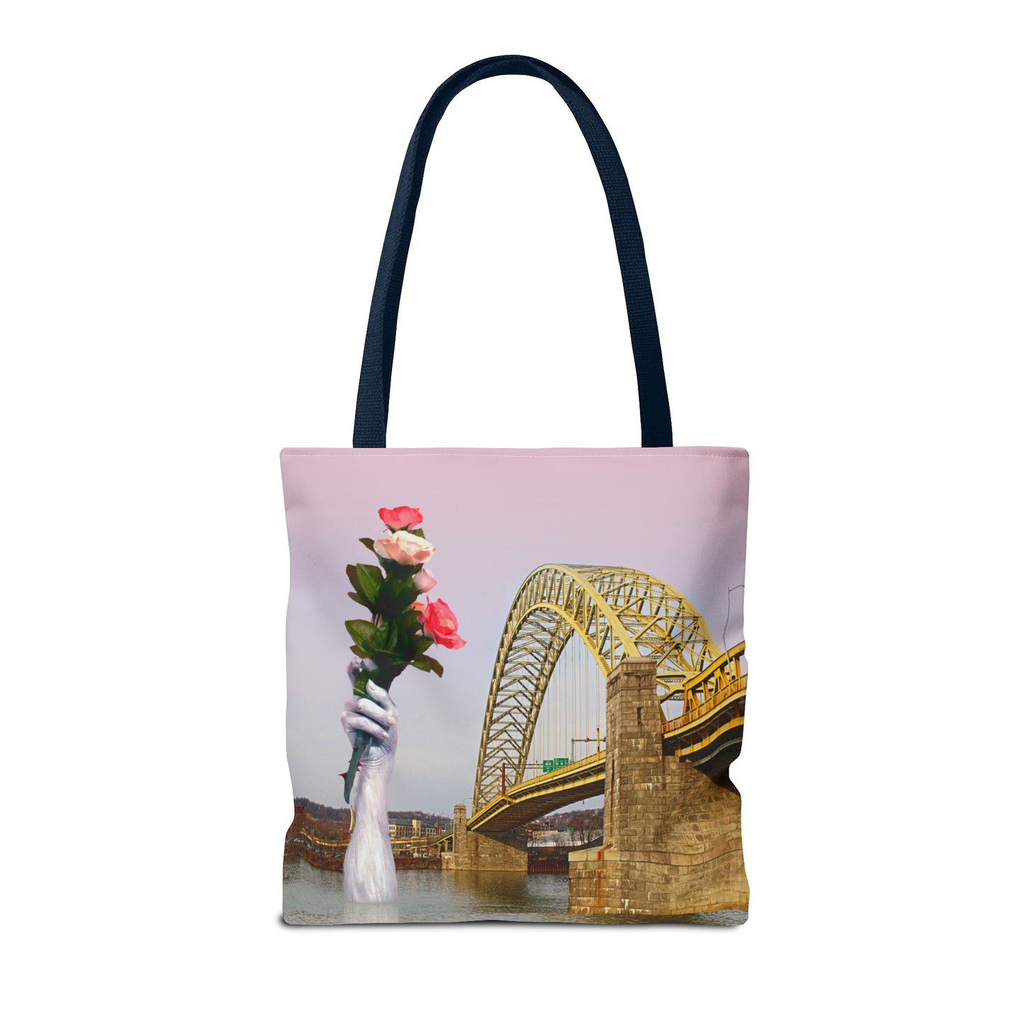 Romantic Tote Bag for Valentine's and Long-Distance Lovers: A Bridge Too Far Design with Flowers