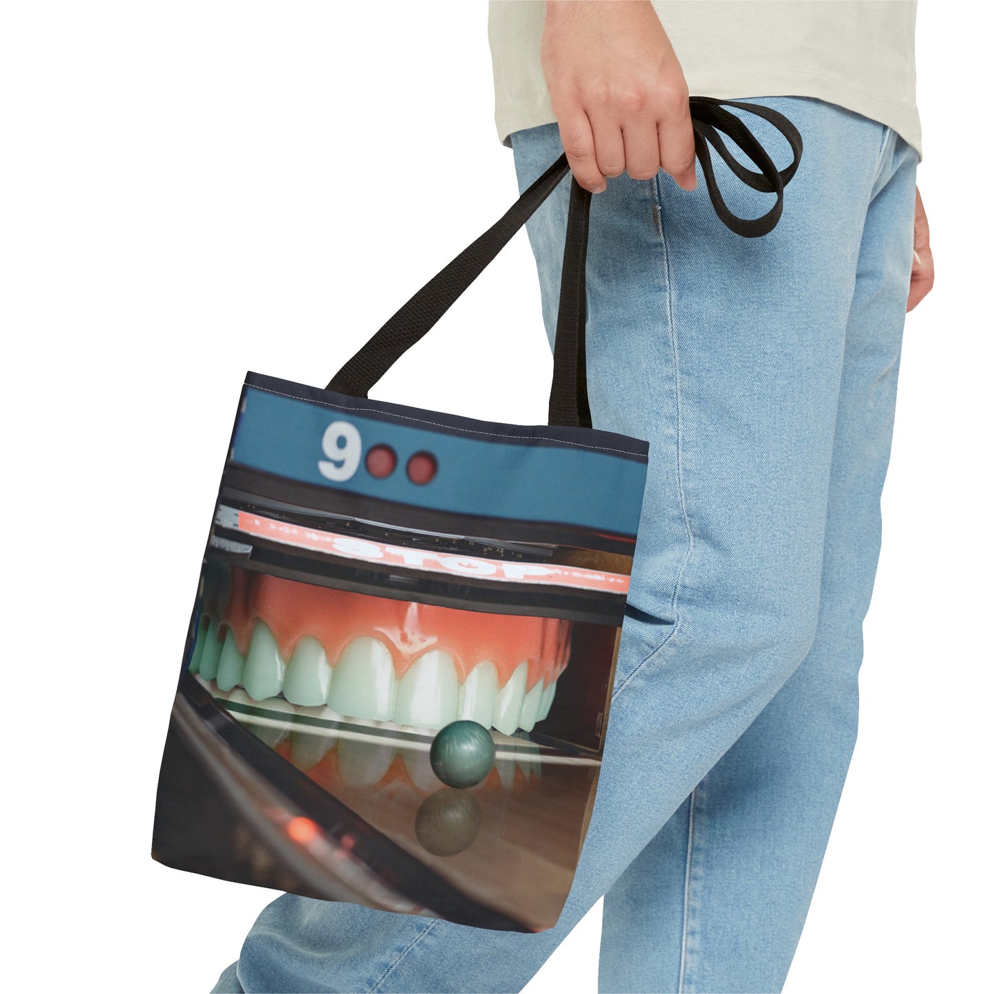 Gutter Mouth Tote Bag with Whimsical Bowling Lane Collage Art Bowler's Dental Tote