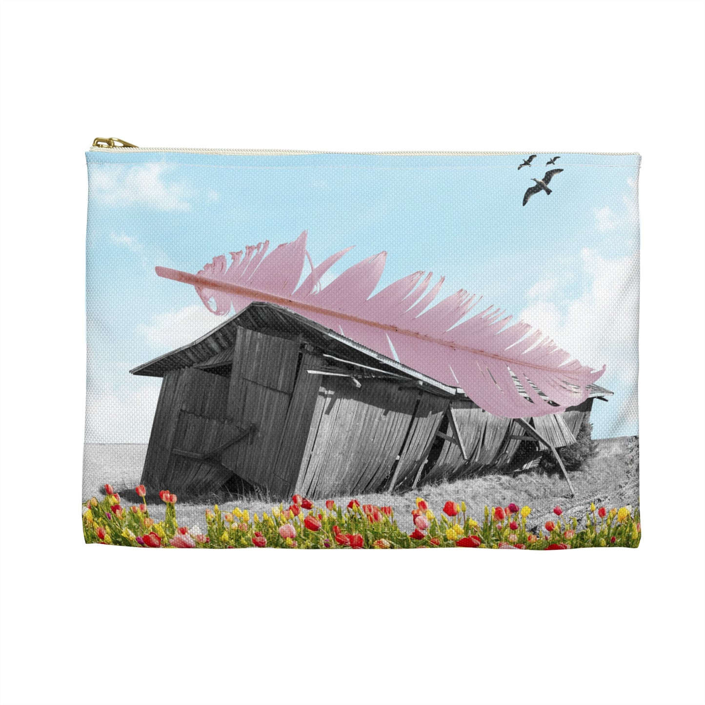 Strong As A Feather Accessory Pouch with Surreal Collage Art