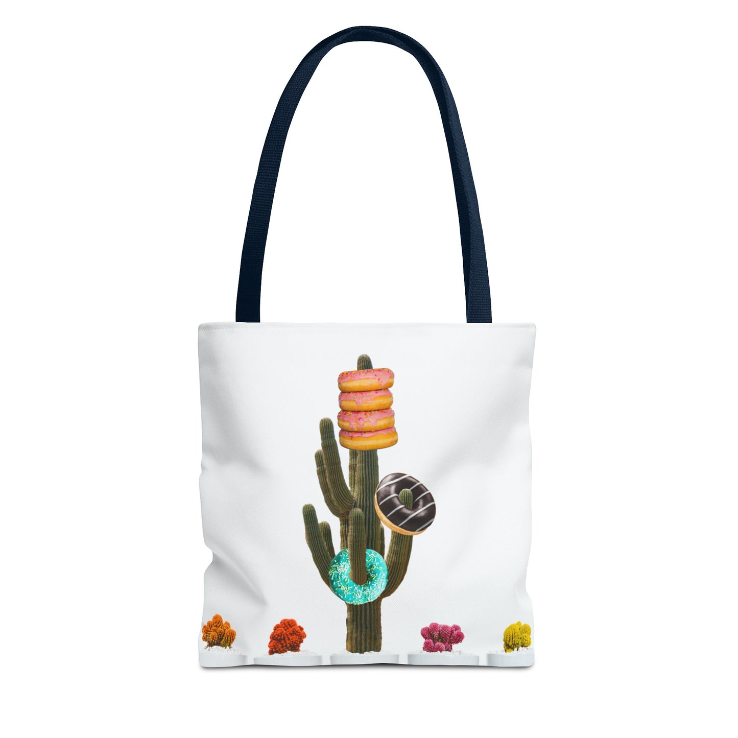 Collage Art Tote Bag featuring 'Giving Tree' & Colorful Donut Cactus Design