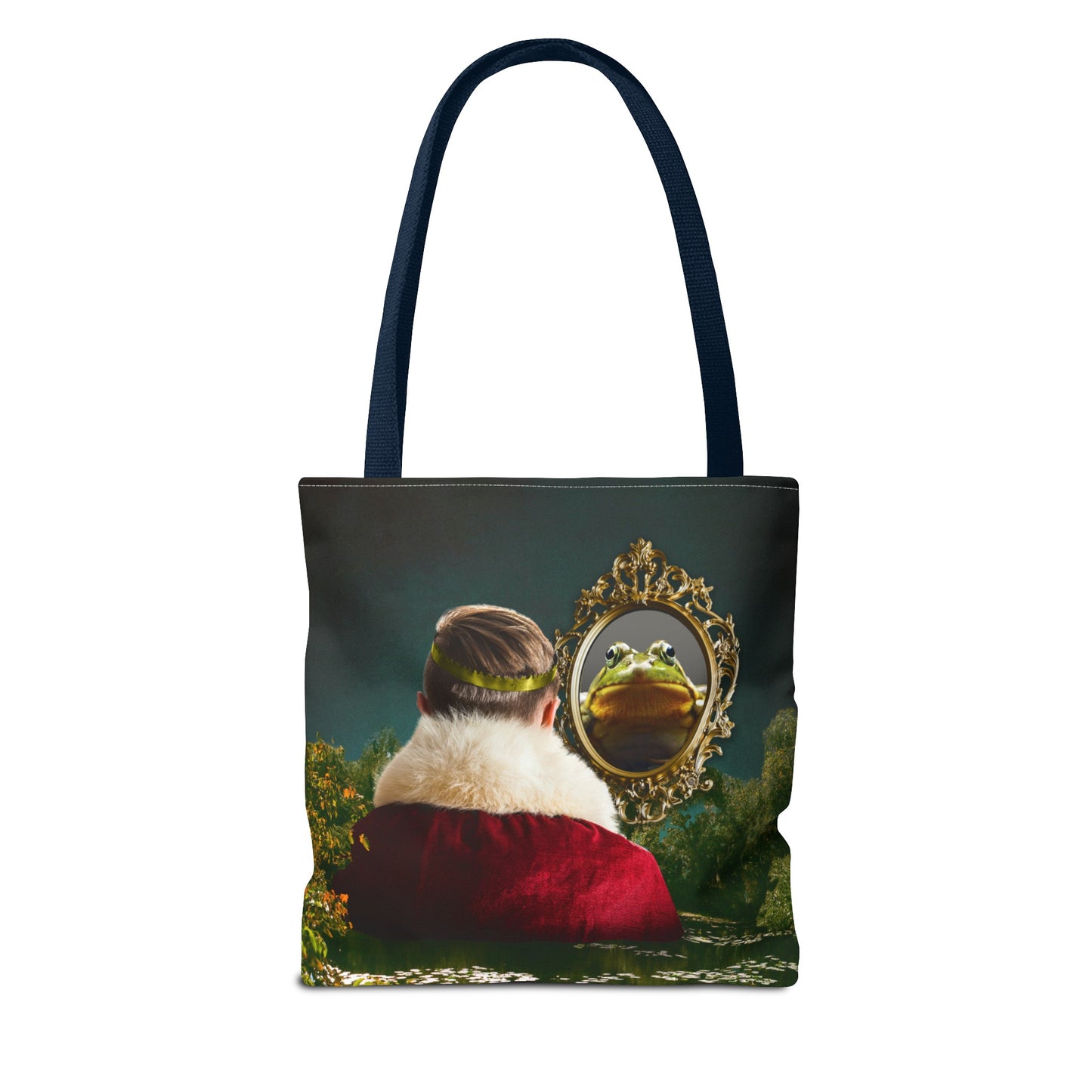 Frog Prince Reflection Tote Bag - Mystic Wetlands Collage Art Print