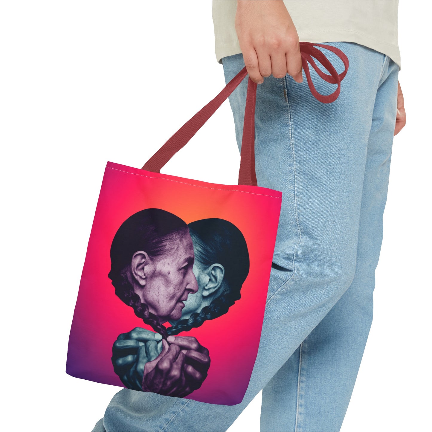Mesmerizing Collage Art Tote Bag "Keeping Secrets" - Woman Whispering Secret into Her Own Ear