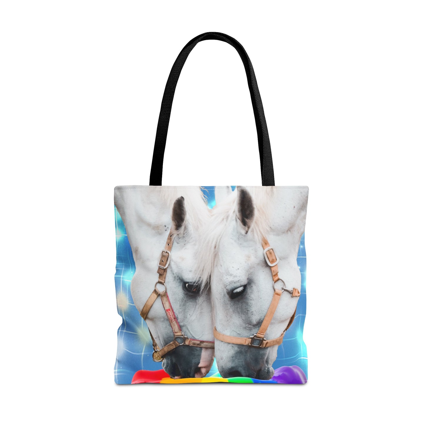Unique Tote Bag "Pooping Rainbows" Art - White Horses Eating Rainbow Feed