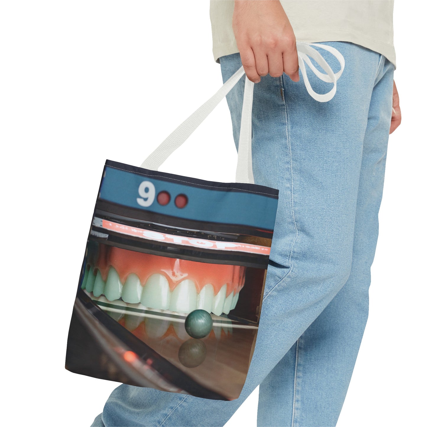 Gutter Mouth Tote Bag with Whimsical Bowling Lane Collage Art Bowler's Dental Tote