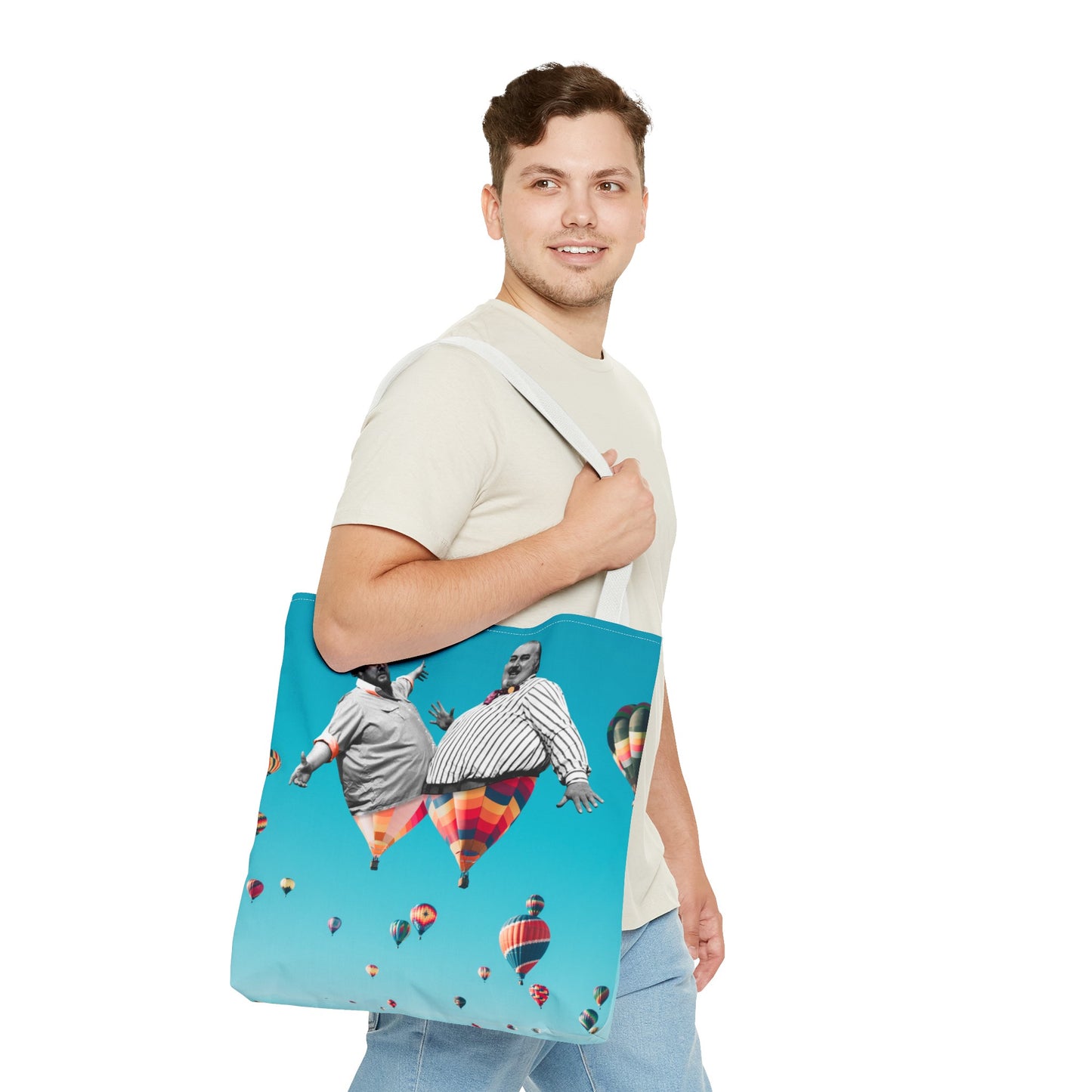 Whimsical Tote Bag with Surreal Art Print - Up Up & Away - Captivating Figures in Flight
