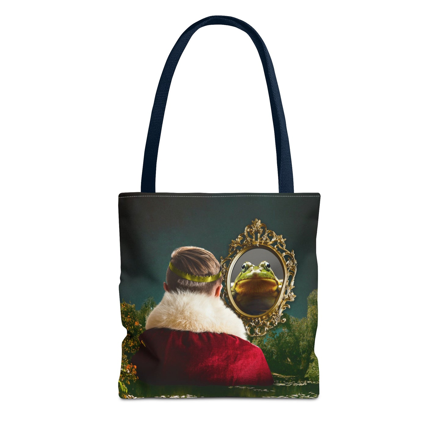 Frog Prince Reflection Tote Bag - Mystic Wetlands Collage Art Print