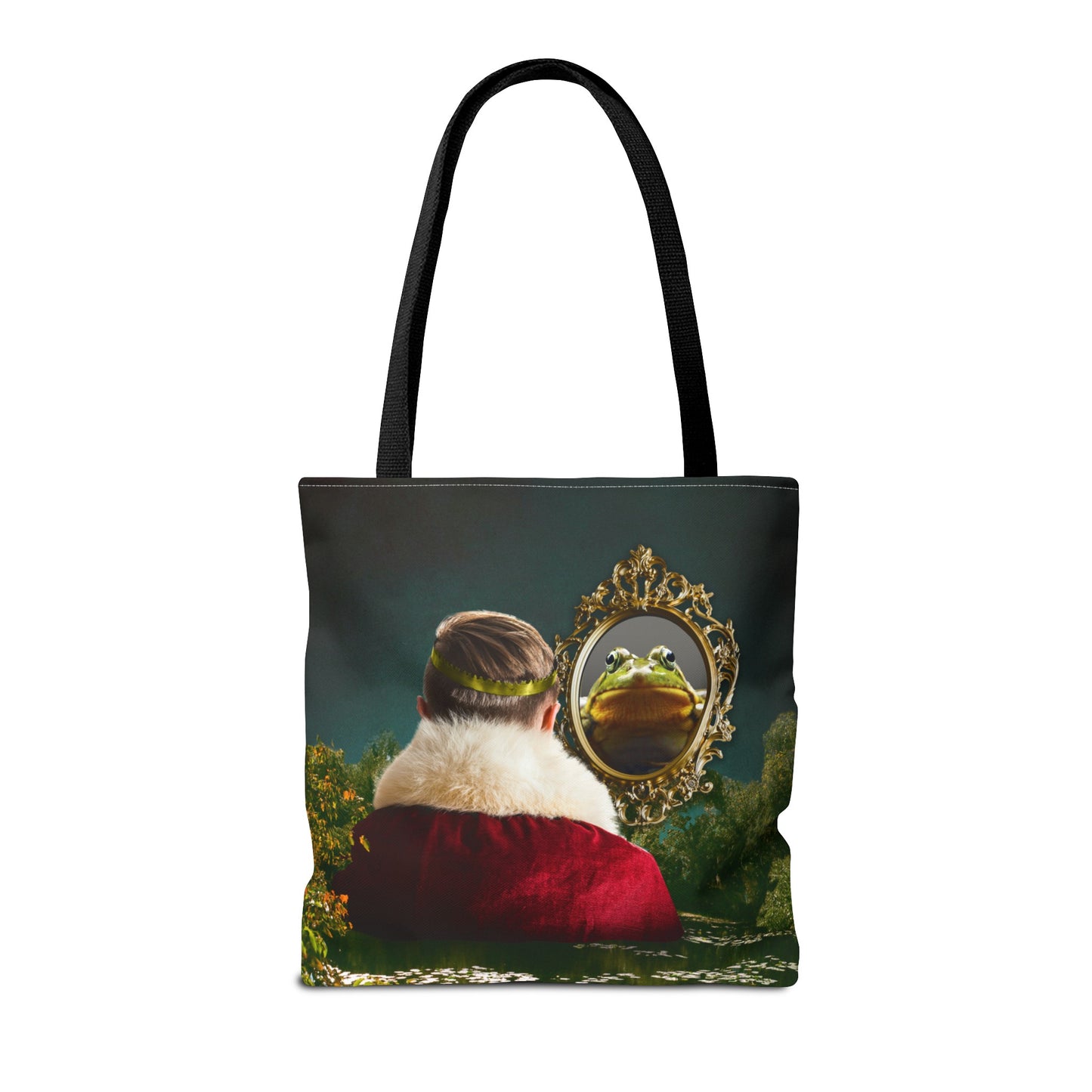 Frog Prince Reflection Tote Bag - Mystic Wetlands Collage Art Print