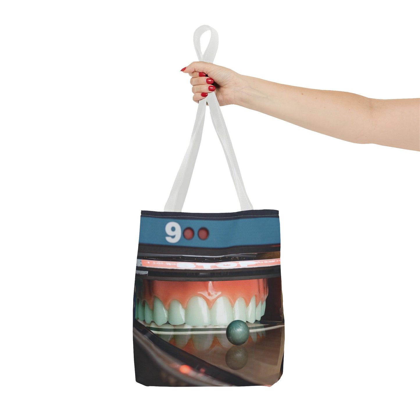 Gutter Mouth Tote Bag with Whimsical Bowling Lane Collage Art Bowler's Dental Tote
