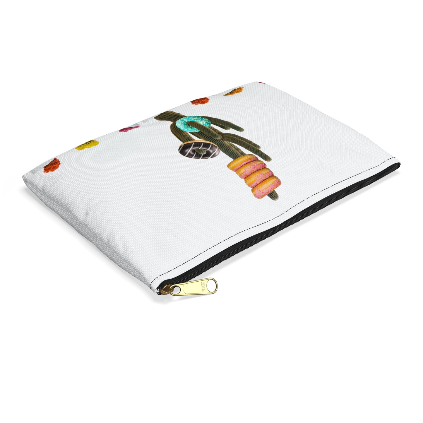 Unique Accessory Pouch Featuring 'Giving Tree' Collage Art with Colorful Donut Cactus Design
