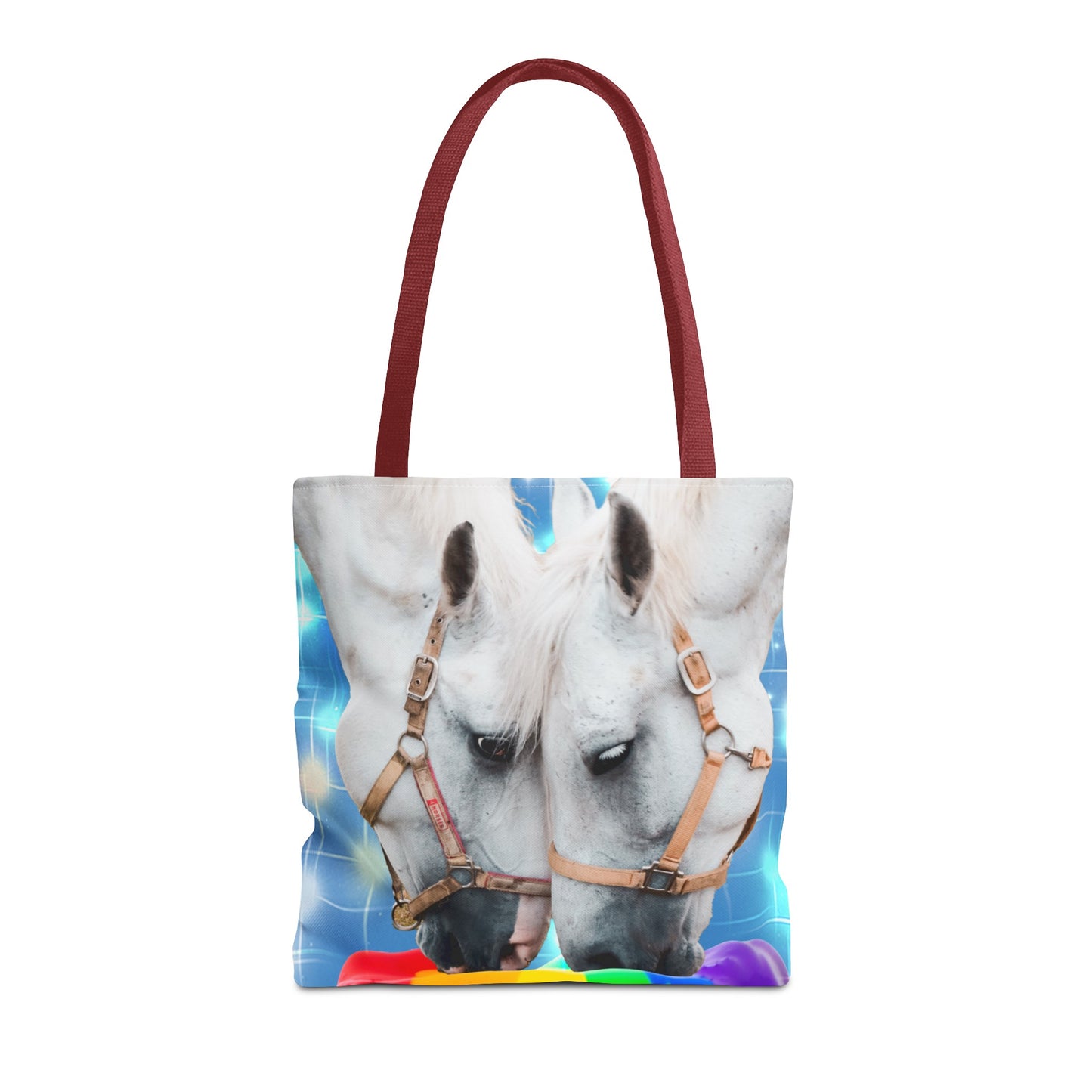 Unique Tote Bag "Pooping Rainbows" Art - White Horses Eating Rainbow Feed