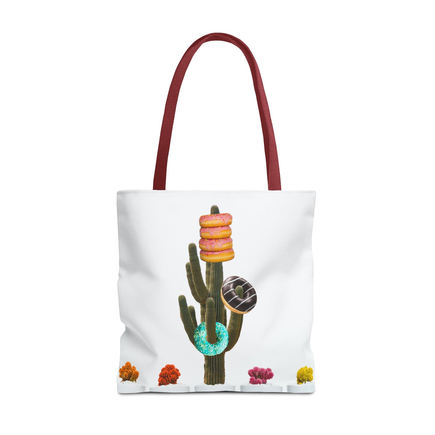 Collage Art Tote Bag featuring 'Giving Tree' & Colorful Donut Cactus Design