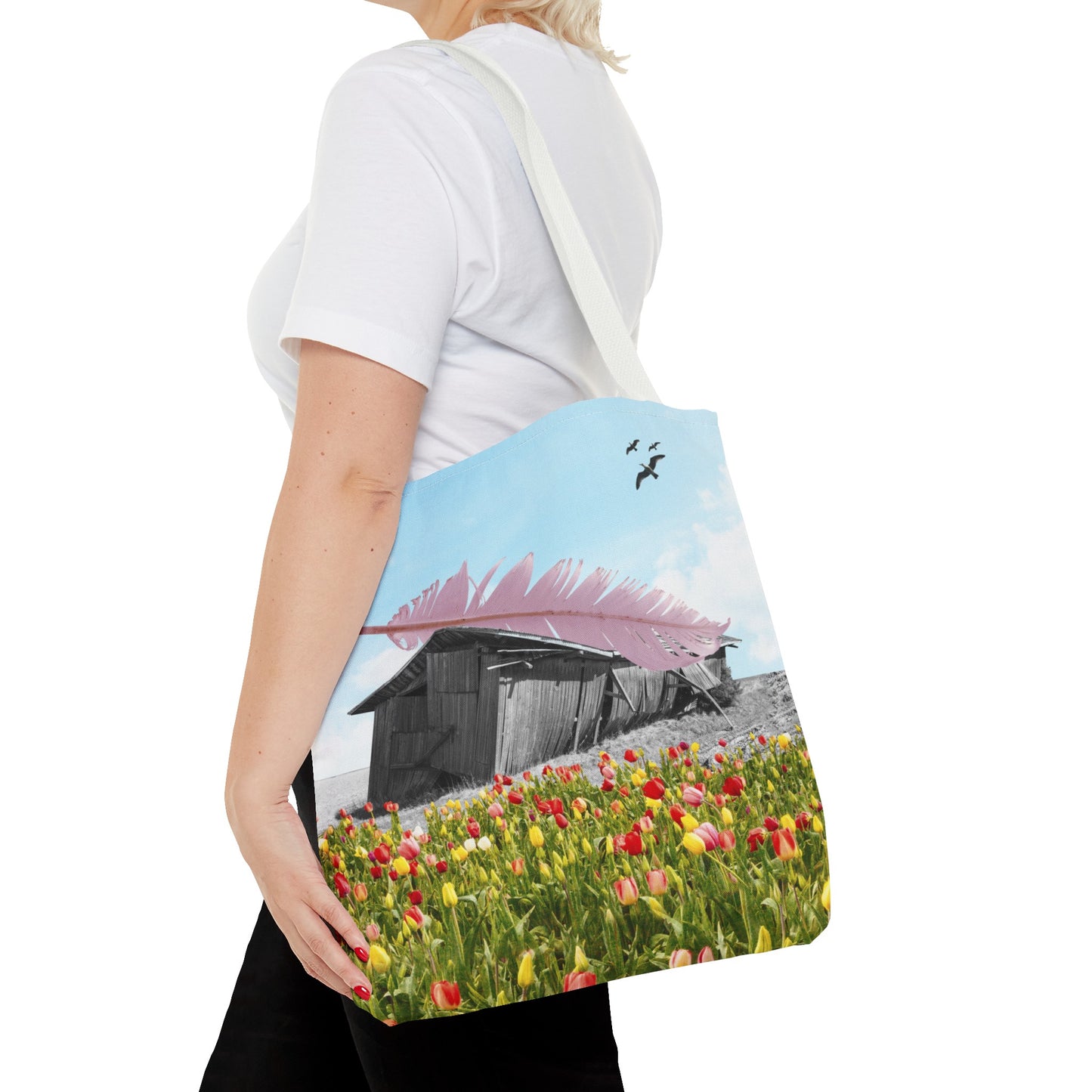 Strong As A Feather Tote Bag with Surreal Collage Art
