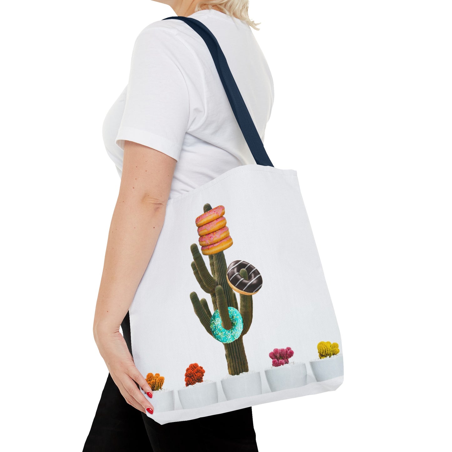 Collage Art Tote Bag featuring 'Giving Tree' & Colorful Donut Cactus Design