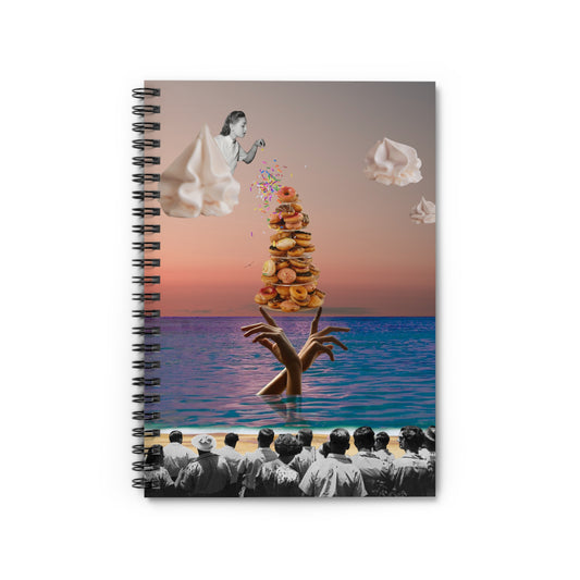 Mesmerizing Collage Art Spiral Notebook - Beach Scene with Heavenly Donuts "Donut Leave Me On This Island"