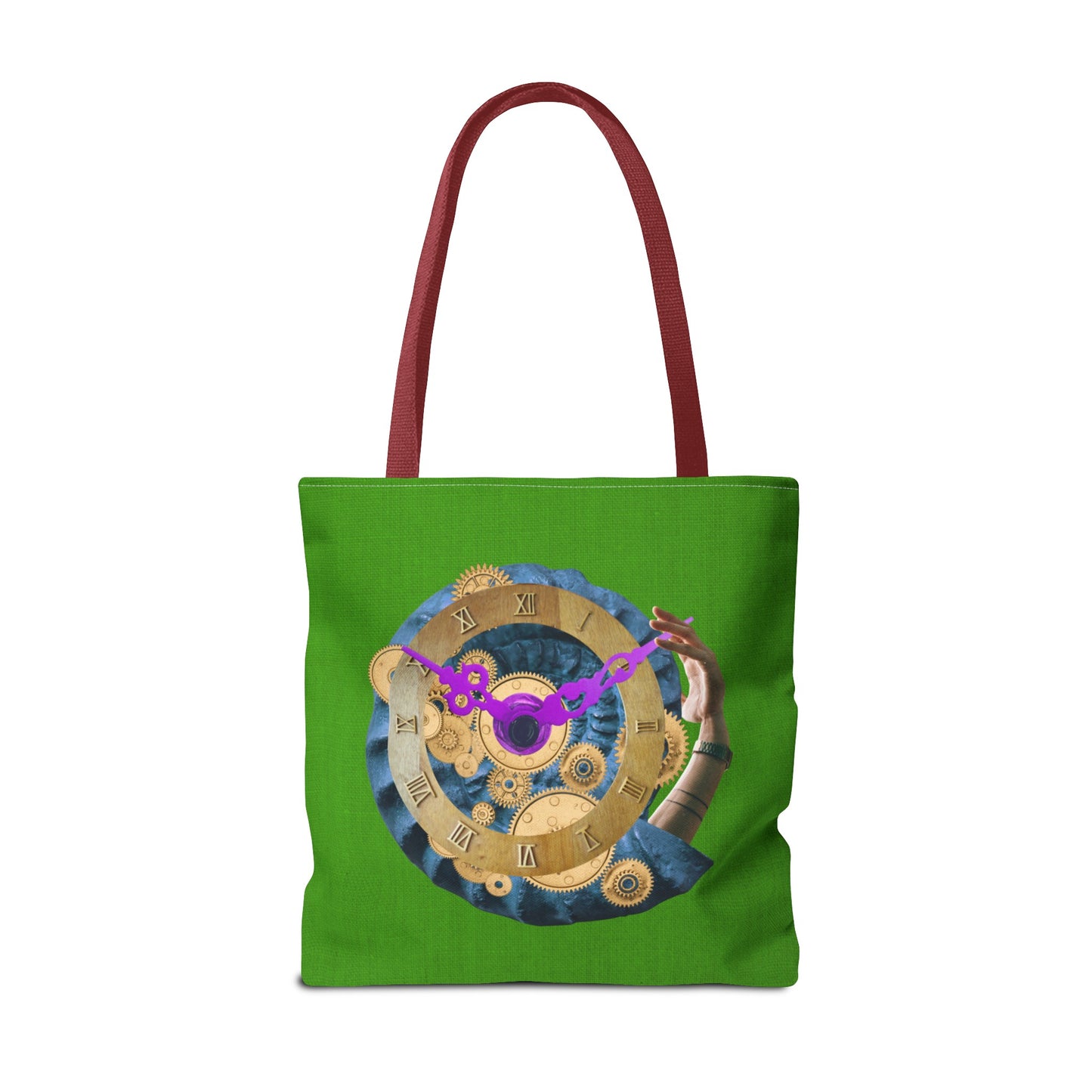 Steampunk Clock Tote Bag with Surreal Ammonite Art Print - Departure Time