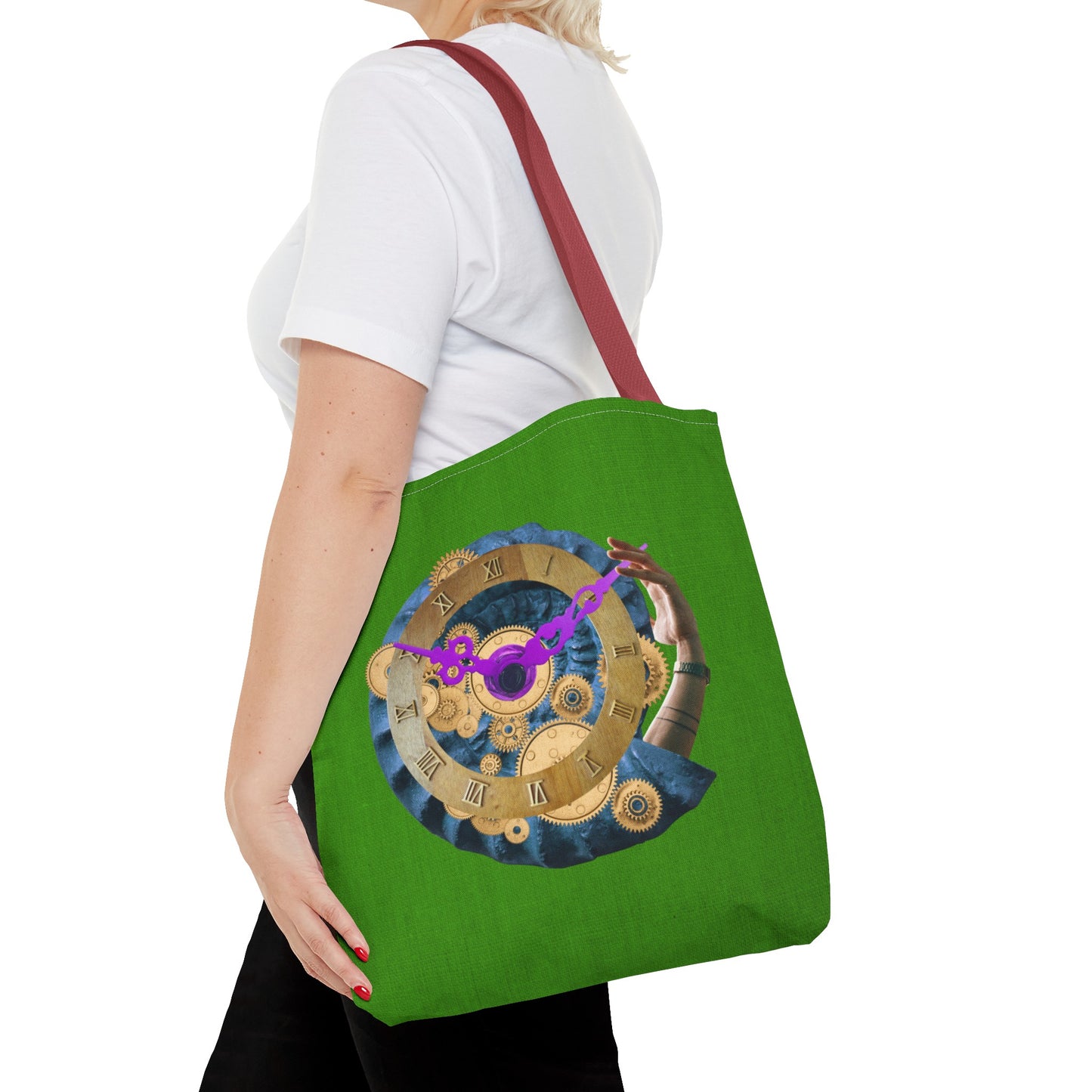 Steampunk Clock Tote Bag with Surreal Ammonite Art Print - Departure Time