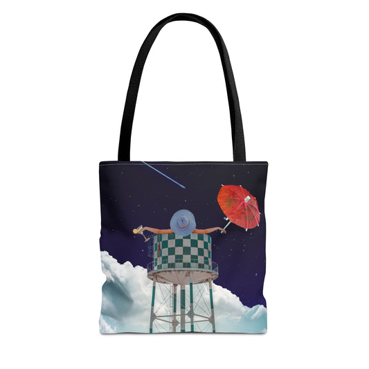 Tote Bag Featuring Surreal Art 'Soaked' - Woman with Martini Glass and Cocktail Umbrella - Nighttime Bliss