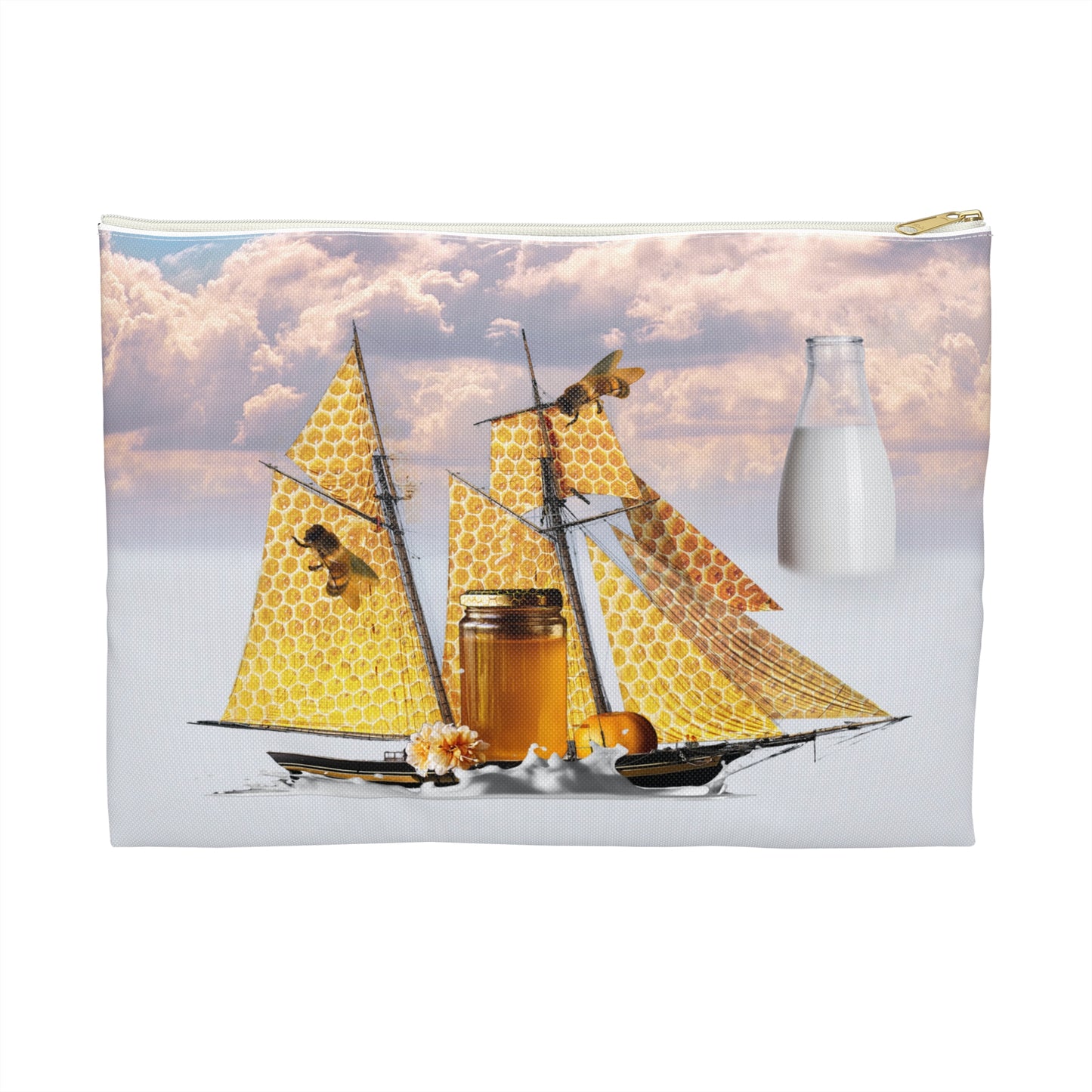 Whimsical Bees Adventure Accessory Pouch - Milk & Honey Collage Art